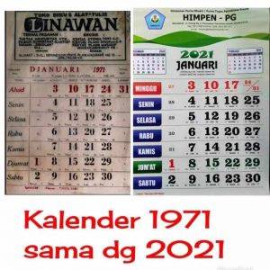 Viral! Kalender Jadul Tahun 1971 Bisa Dipakai di Tahun 2021 Ini