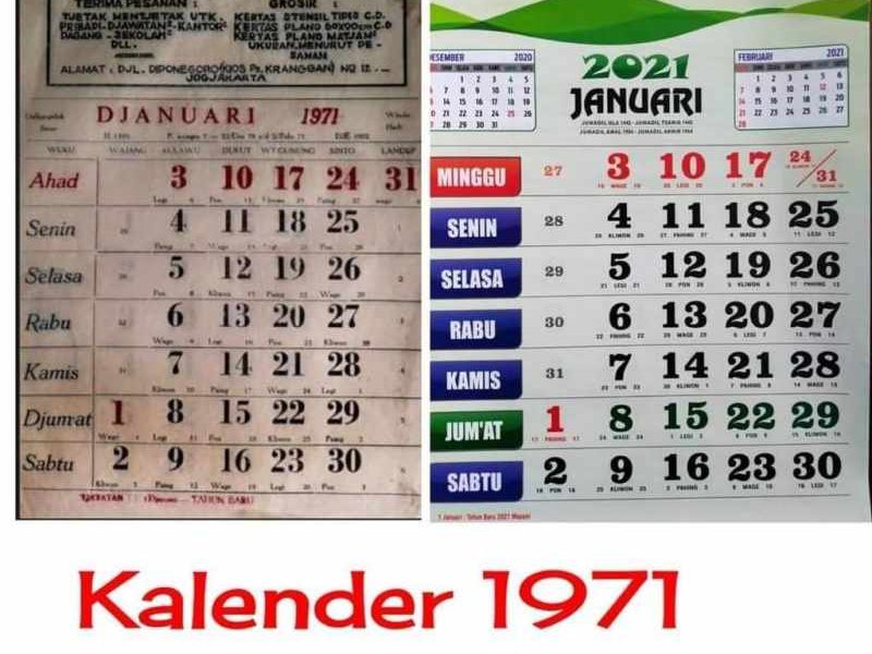 Viral! Kalender Jadul Tahun 1971 Bisa Dipakai di Tahun 2021 Ini