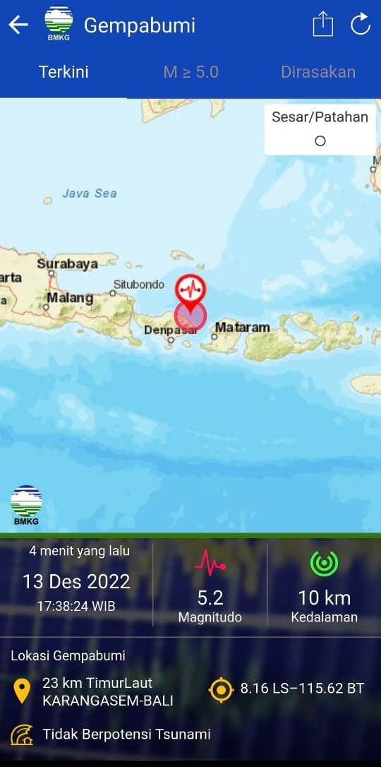 breaking news, Gempa M5,2 guncang wilayah Bali