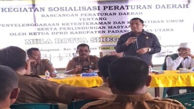 Ketua DPRD Paluta Mula Rotua Siregar menggelar kegiatan Sosialisasi Perda di di Kecamatan Halongonan, Senin (1/12/2025).